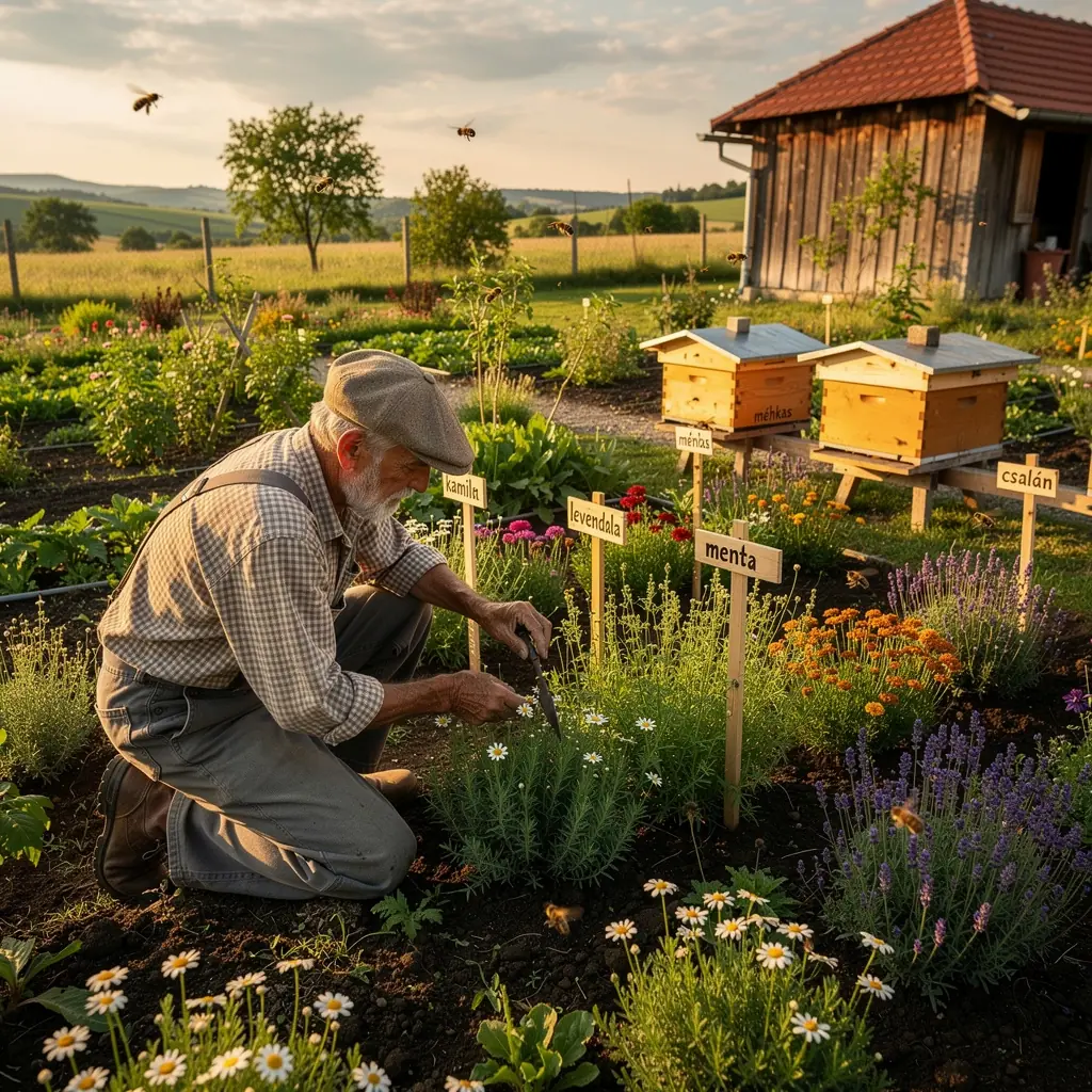 Mézes sütemények, friss gyümölcsökkel tálalva.